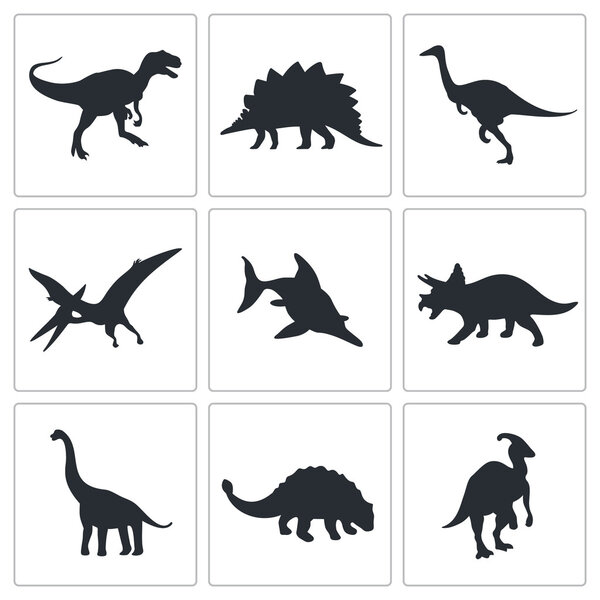 Dinosaurs, prehistoric icons set
