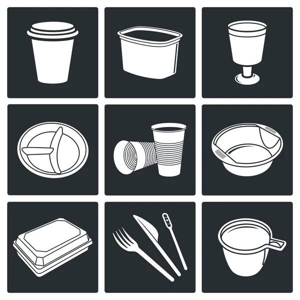 Icônes de vaisselle jetables — Image vectorielle