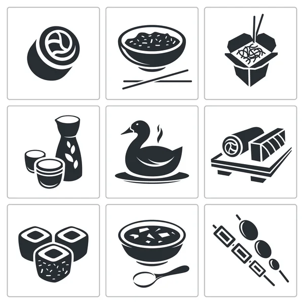 Suši, potraviny ikony nastavit — Stockový vektor