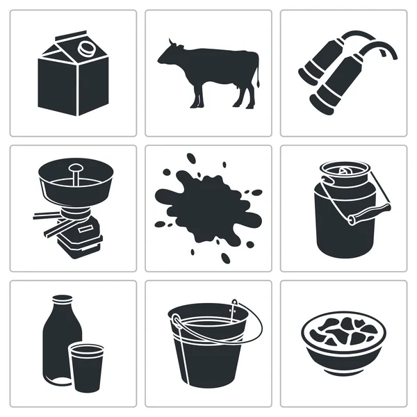 Colección icono de producción de leche — Vector de stock