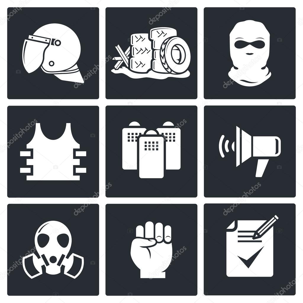 Riots on  street  icon collection