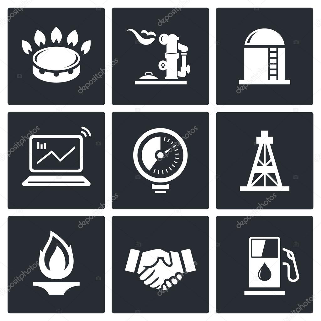 Gas trade vector icon set