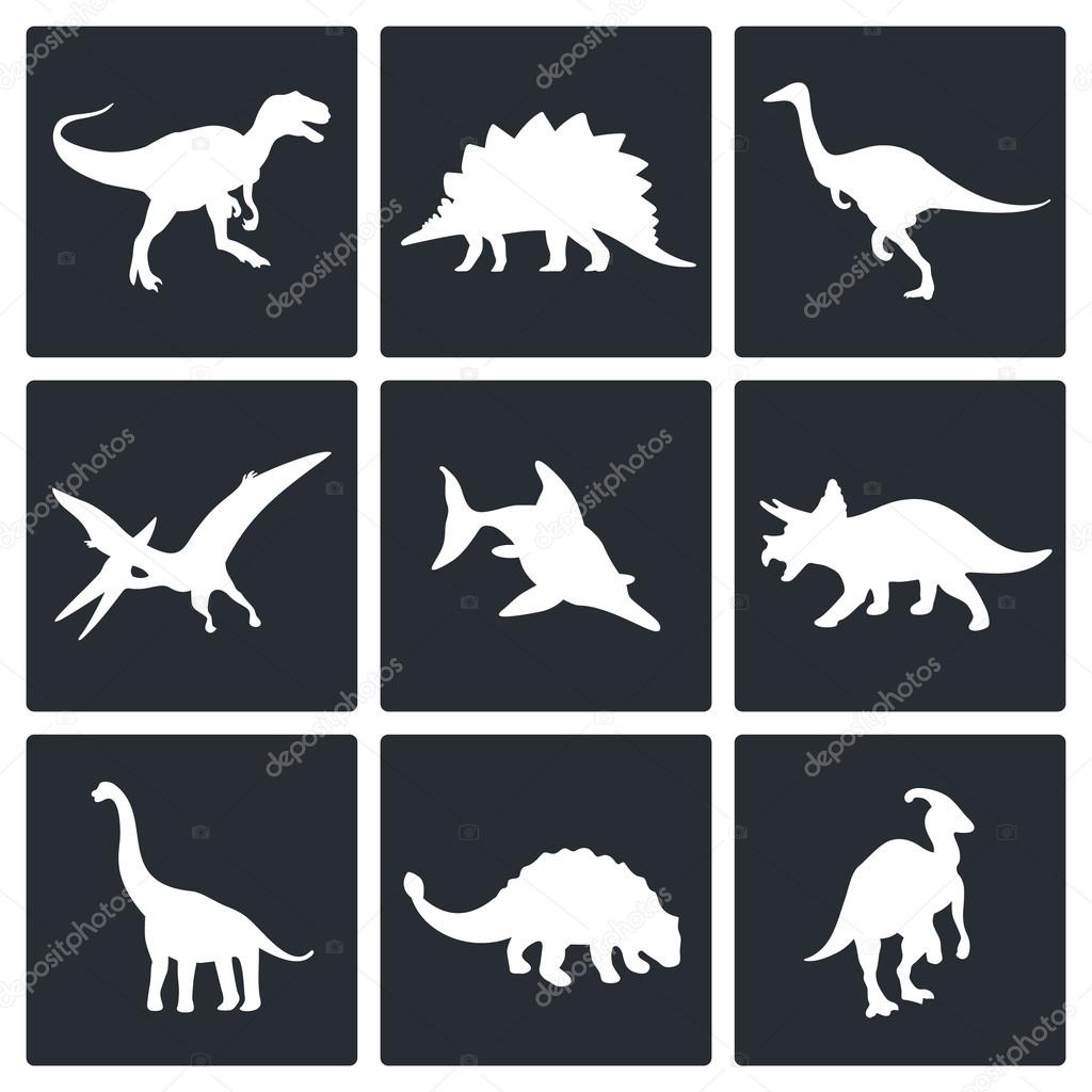 Dinosaurs, prehistoric icons set