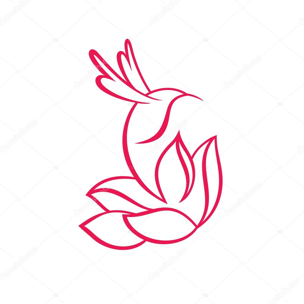 Hummingbird and flower sign . Branding identity corporate logo isolated on white background