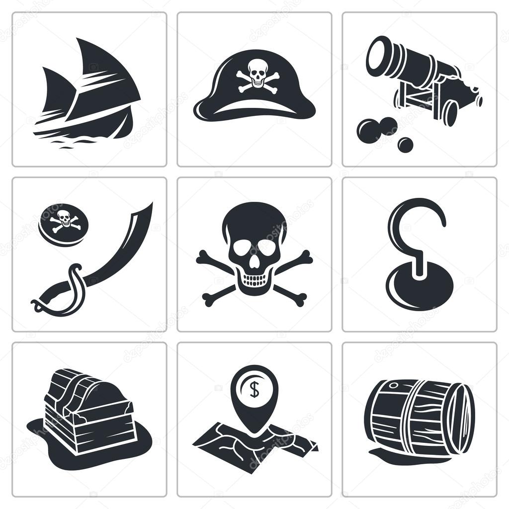 Pirates, adventures Icons set