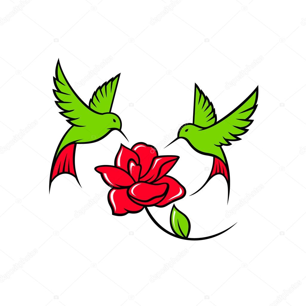 Hummingbirds and flower sign.  Branding identity corporate logo isolated on white background