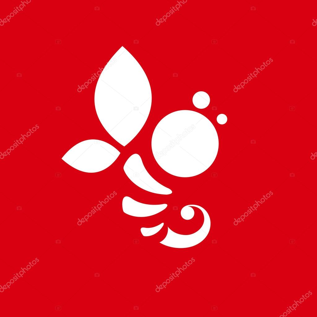 Bee honey sign . Branding identity corporate logo isolated on red background