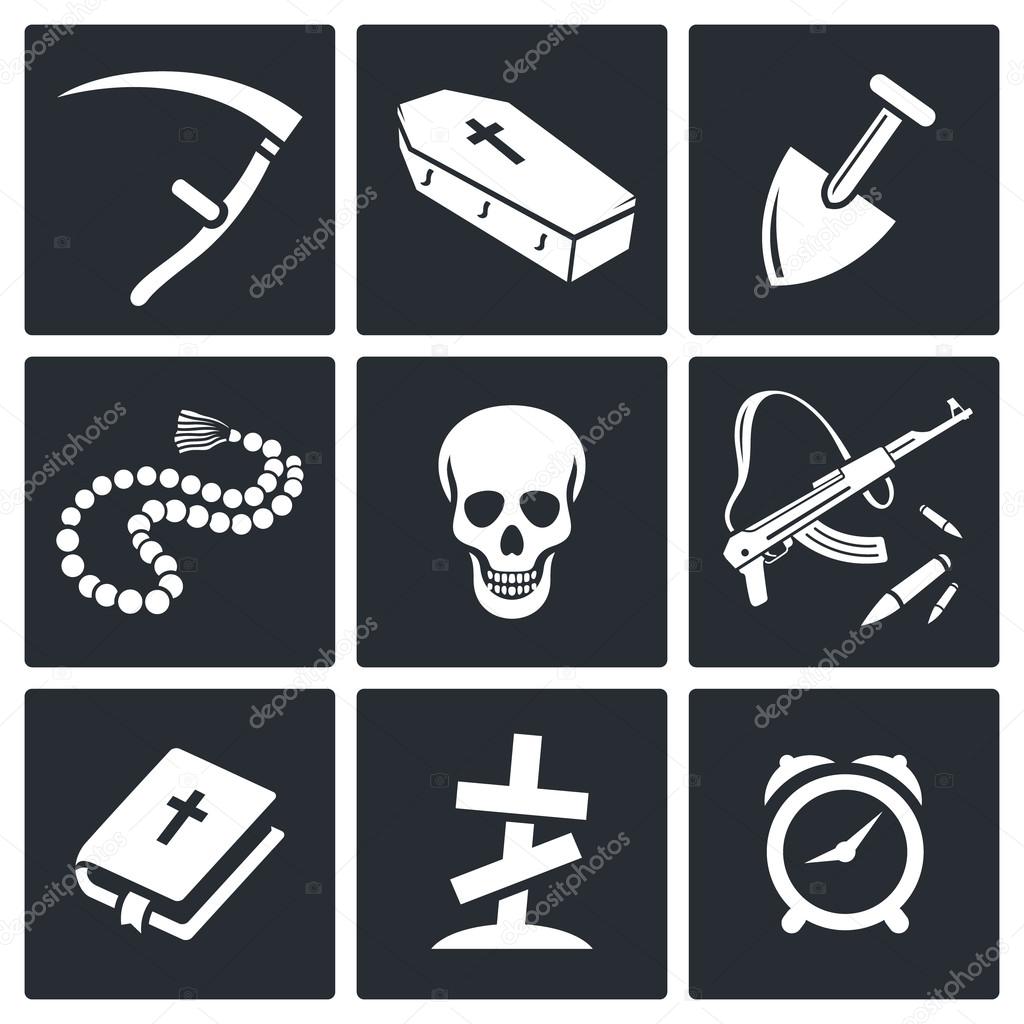 Death and burial icons set