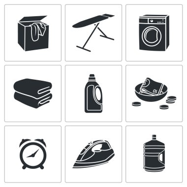 Kuru Temizleme diye bir Çamaşırhane Icons Set