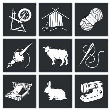 Wool, knitting  Icons Set clipart
