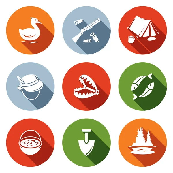 Hunting and fishing  icon set — Stock Vector