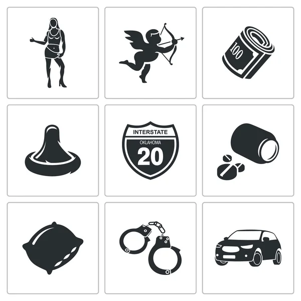 Prostitution  Icons Set — Stock Vector