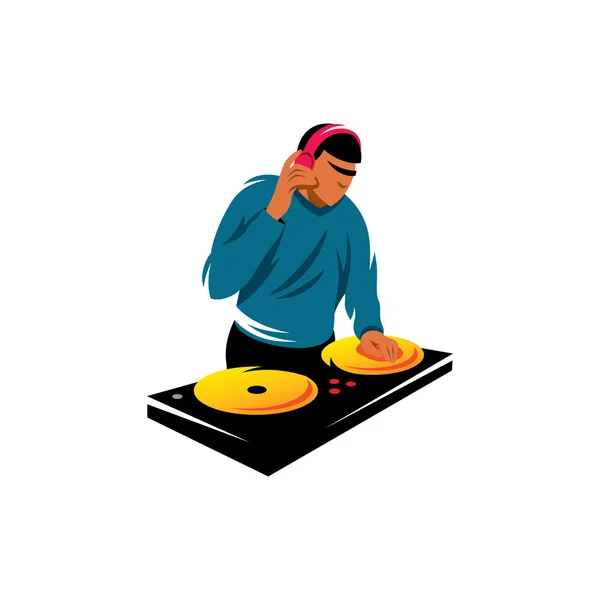 DJ at  turntable   sign — Stock Vector