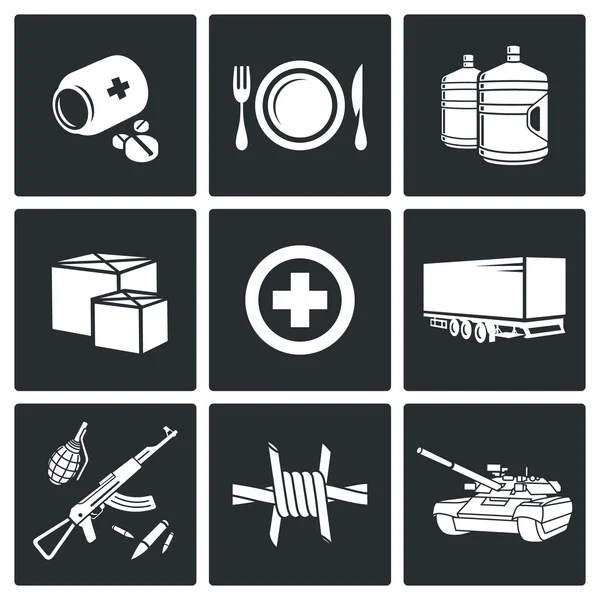 Ayuda humanitaria Conjunto de iconos — Vector de stock