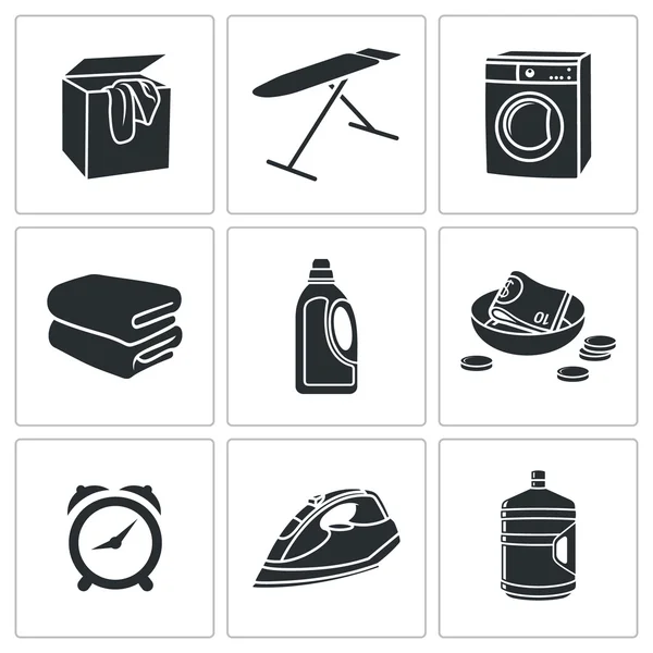 Dry Cleaning of Laundry  Icons Set — Stock Vector