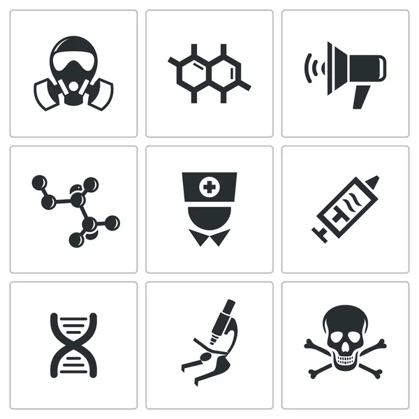 Epidemia, conjunto de iconos de la enfermedad — Vector de stock