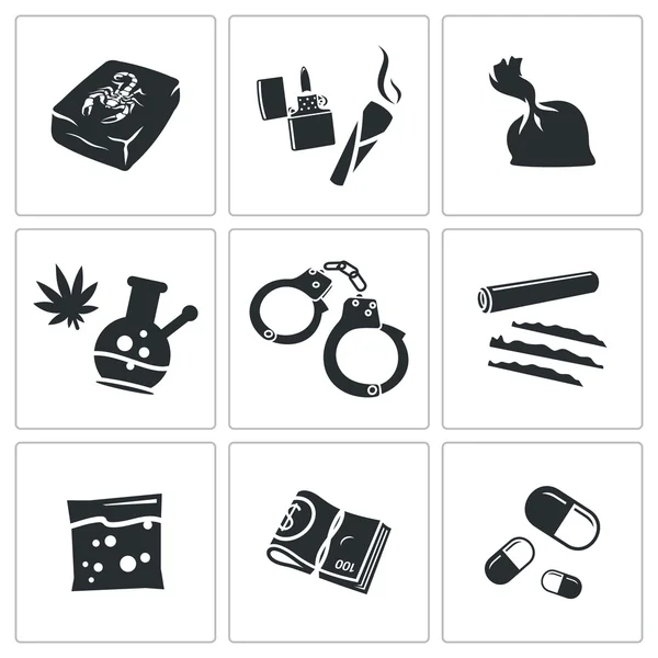 Drugs misbruik icons set — Stockvector