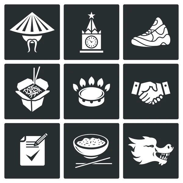 China en Rusland Icons Set — Stockvector