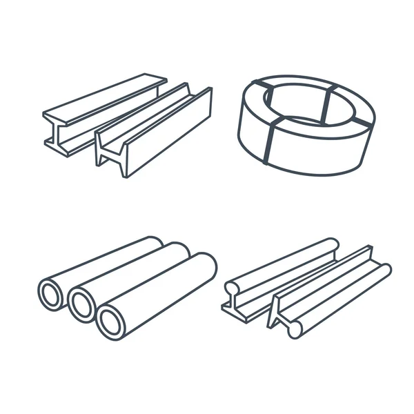 Set icone prodotti metallurgia — Vettoriale Stock