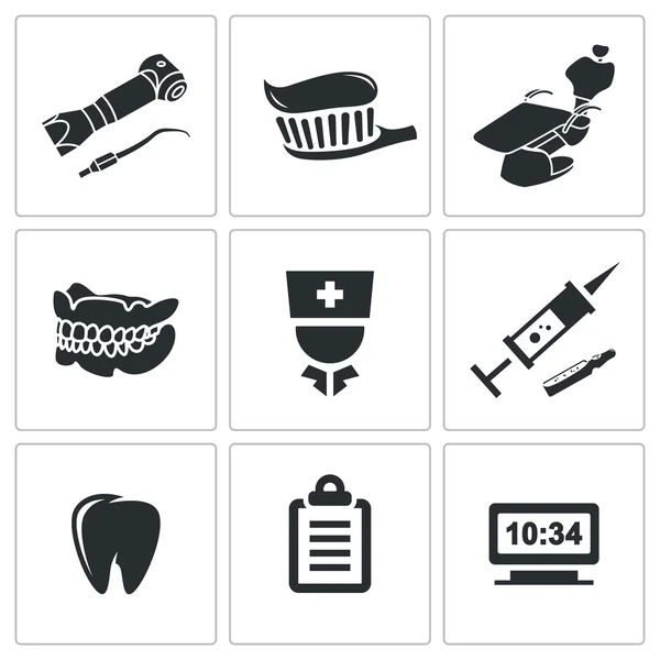 Estomatología, Conjunto de iconos dentarios — Archivo Imágenes Vectoriales