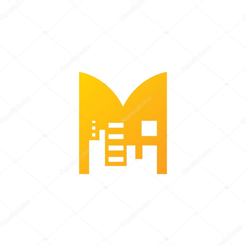 Real Estate vector sign. Sign of the letter M. Branding Identity Corporate logo design template Isolated on a white background