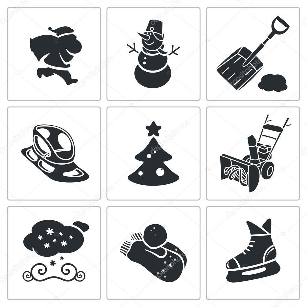 New Year  and Christmas  Icons Set