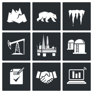 Arctic, petrol üretim Icons Set