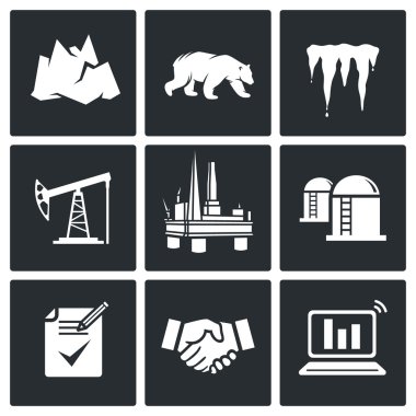 Arctic and oil production Icons Set clipart