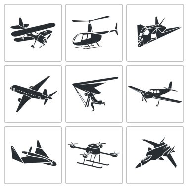 Aaircrafts, uçaklar Icons Set