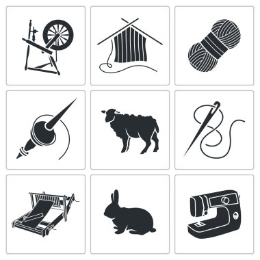 Wool, knitting Icons Set clipart
