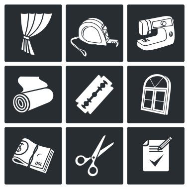 Sewing curtains service  Icons Set clipart