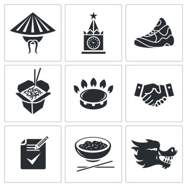 Rusya ve Çin ortaklık Icons Set