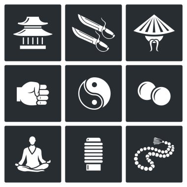 Wing Chun fight  icons. clipart
