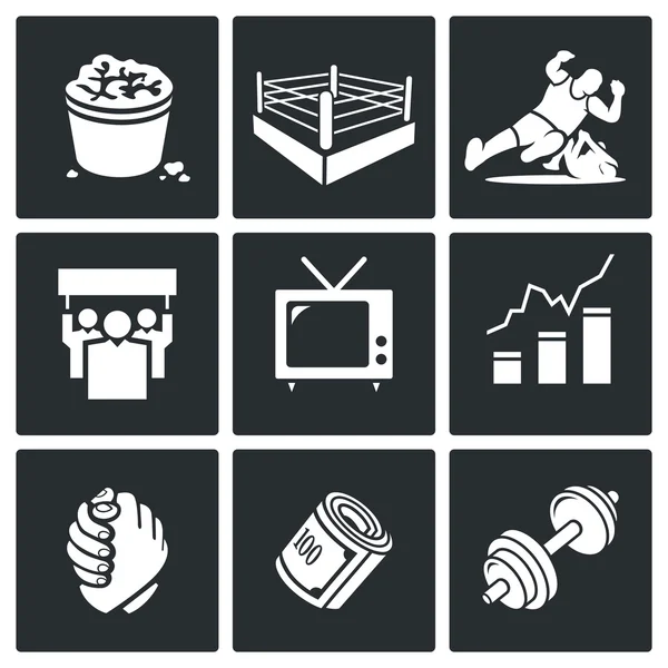 Wrestling sport  Icons Set — Stock Vector