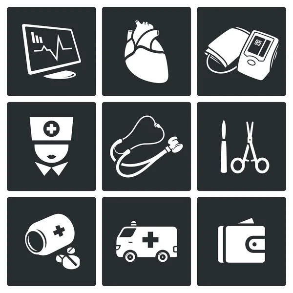 Set di icone di medicina di emergenza — Vettoriale Stock