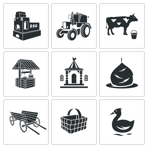 Village life  Icons Set — Stock Vector