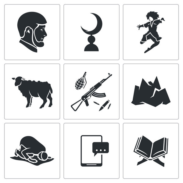 Islam in Chechnya Icons Set