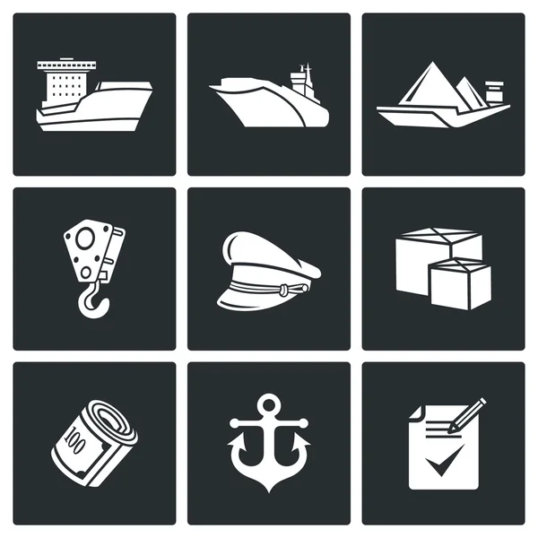 Iconos de embarcaciones marinas . — Vector de stock