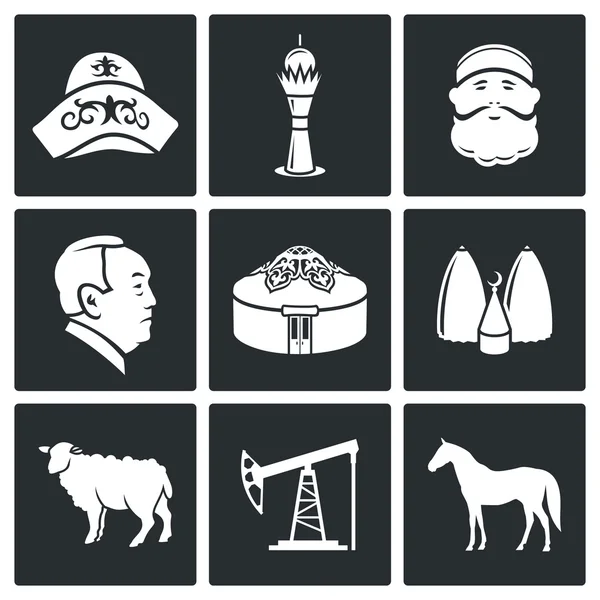 Kazakh culture Icons Set — Stock Vector