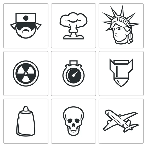Japan and nuclear weapons icons. — Stock Vector