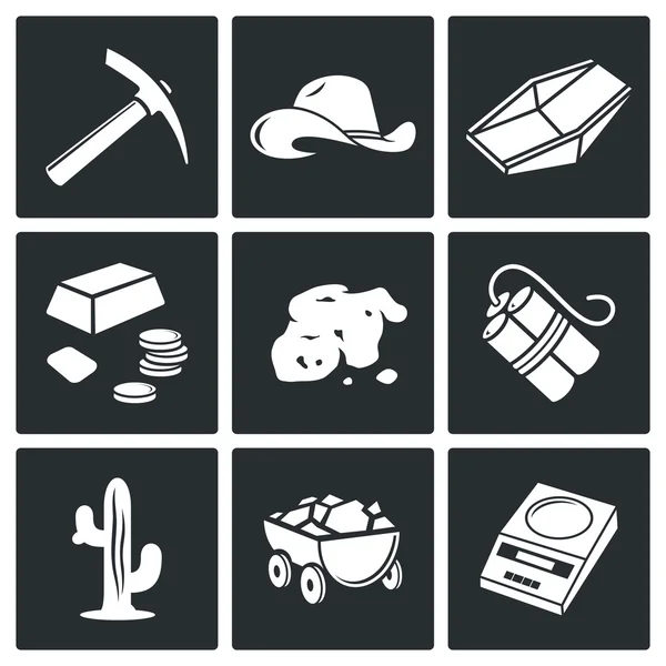 Gold mining Icons Set — Stock Vector