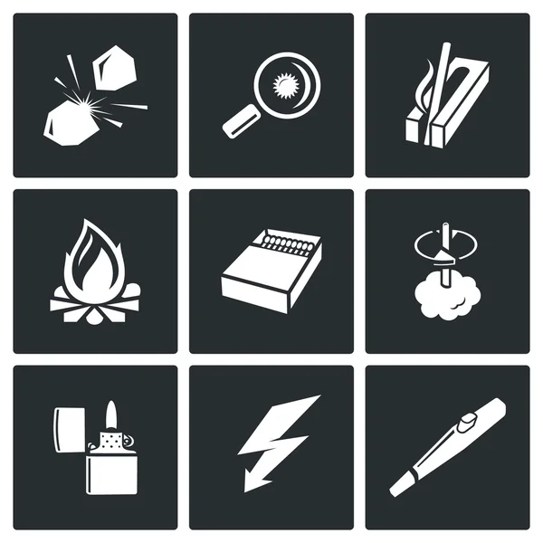 Hacer fuego, iconos fuente de fuego — Vector de stock