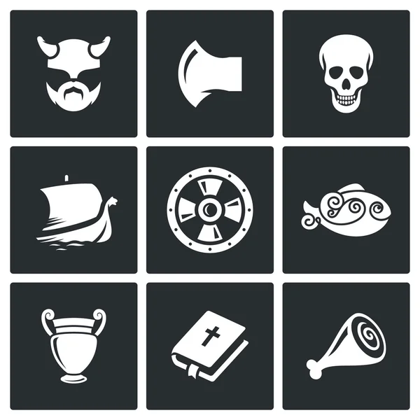 Vikingos, cultura del norte Iconos . — Vector de stock