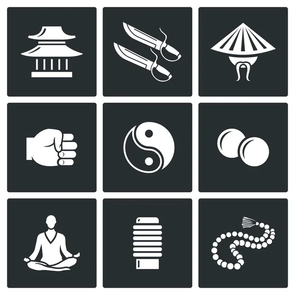 Wing Chun fight  icons. — Stock Vector
