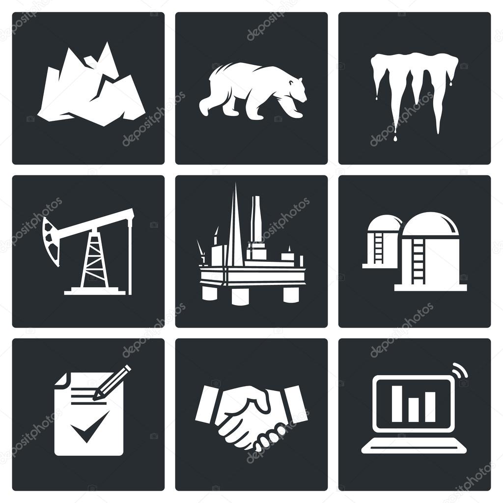Arctic and oil production Icons Set