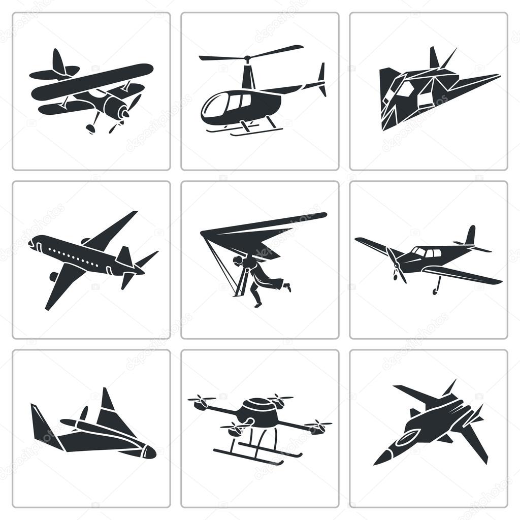 Aaircrafts, airplanes Icons Set