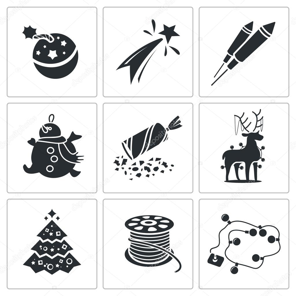 New Year  holiday Icons Set