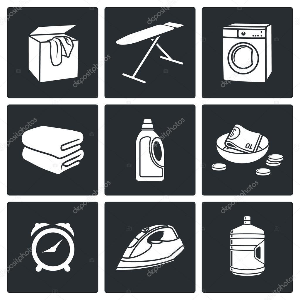 Services of Dry Cleaning Icons Set