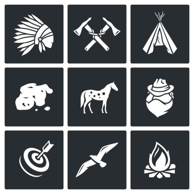 Indians Wild West icons clipart