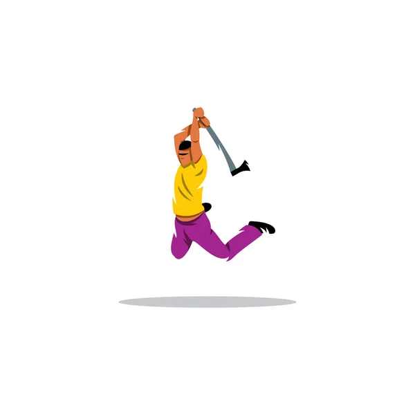 Homme sautant avec une hache signe — Image vectorielle